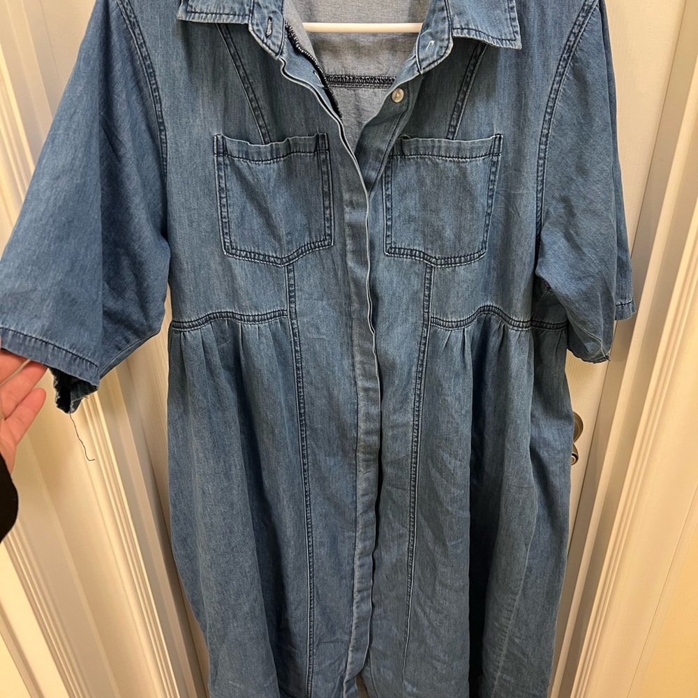 Denim Button-Front Shirt Dress in Medium Blue